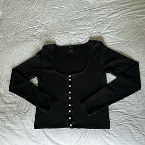 Pearl Button Crop Ribbed Top